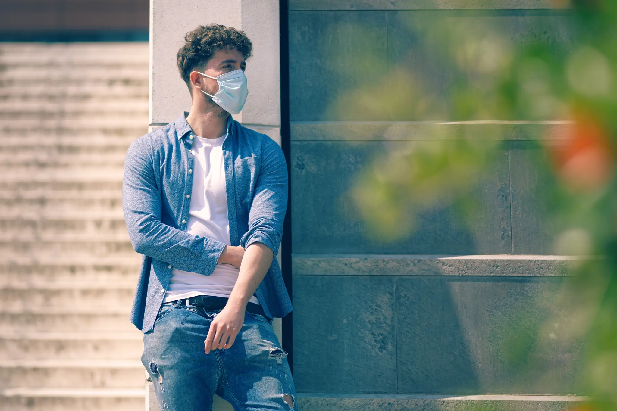 Portrait of male model wearing a mask. Taken during COVID pandemic