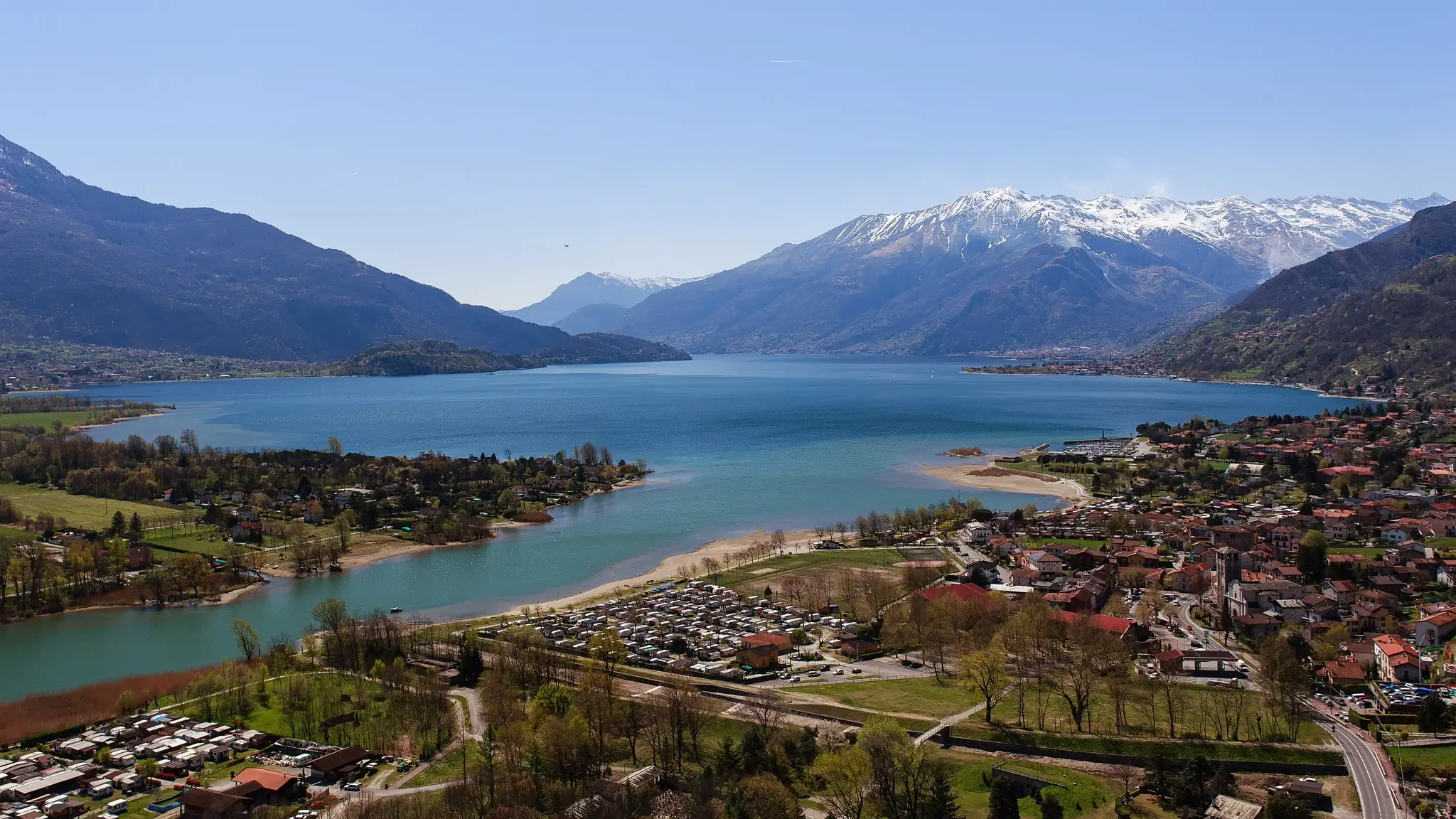 Landscape image of the lake from the top of a hill