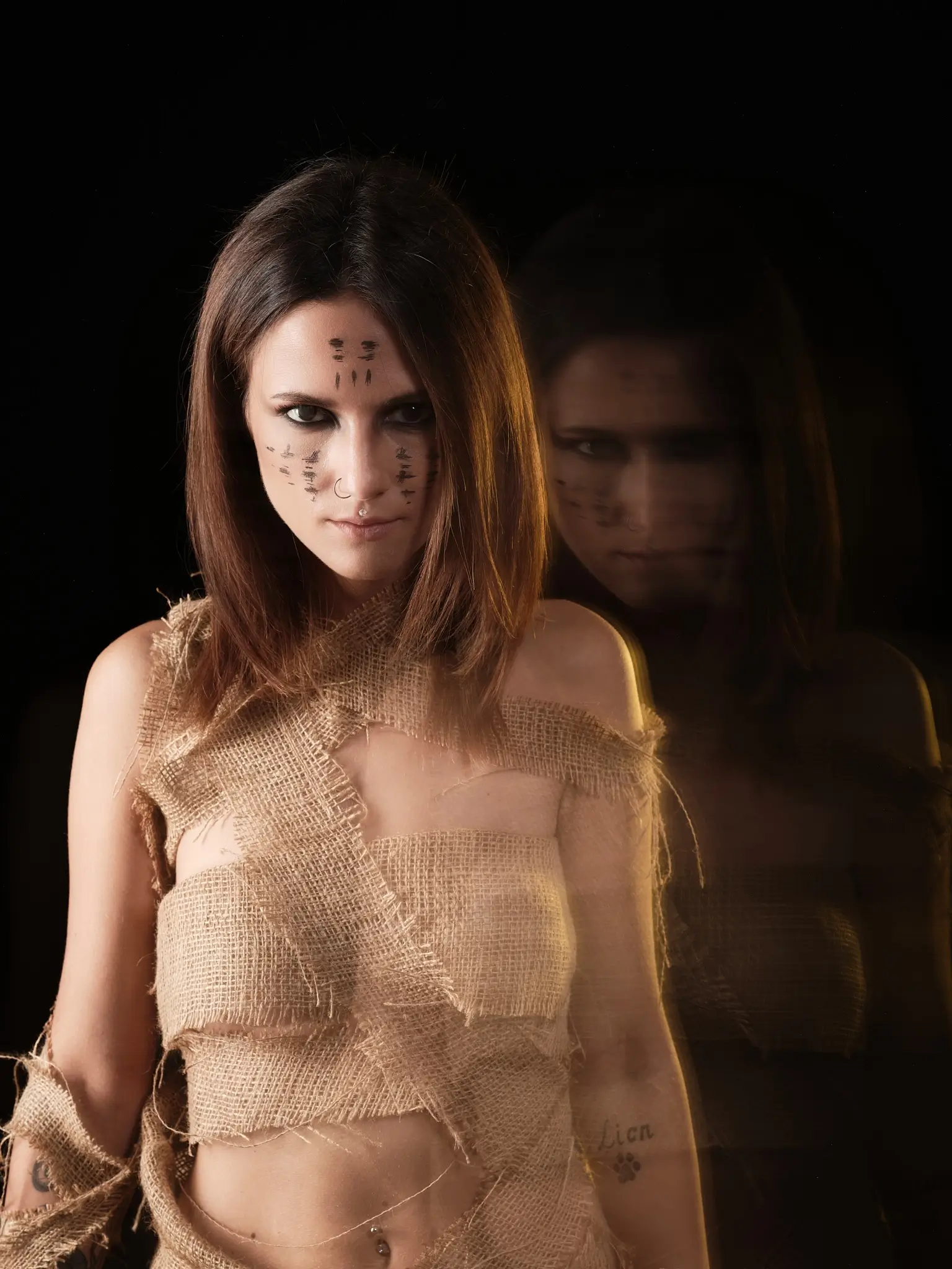 Long exposure portrait creating a halo effect with lights